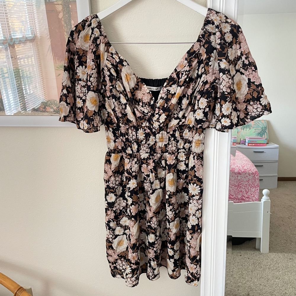 Abercrombie & Fitch Angel Sleeve Smocked Waist Floral Crinkle Mini Dress - Picture 2 of 4
